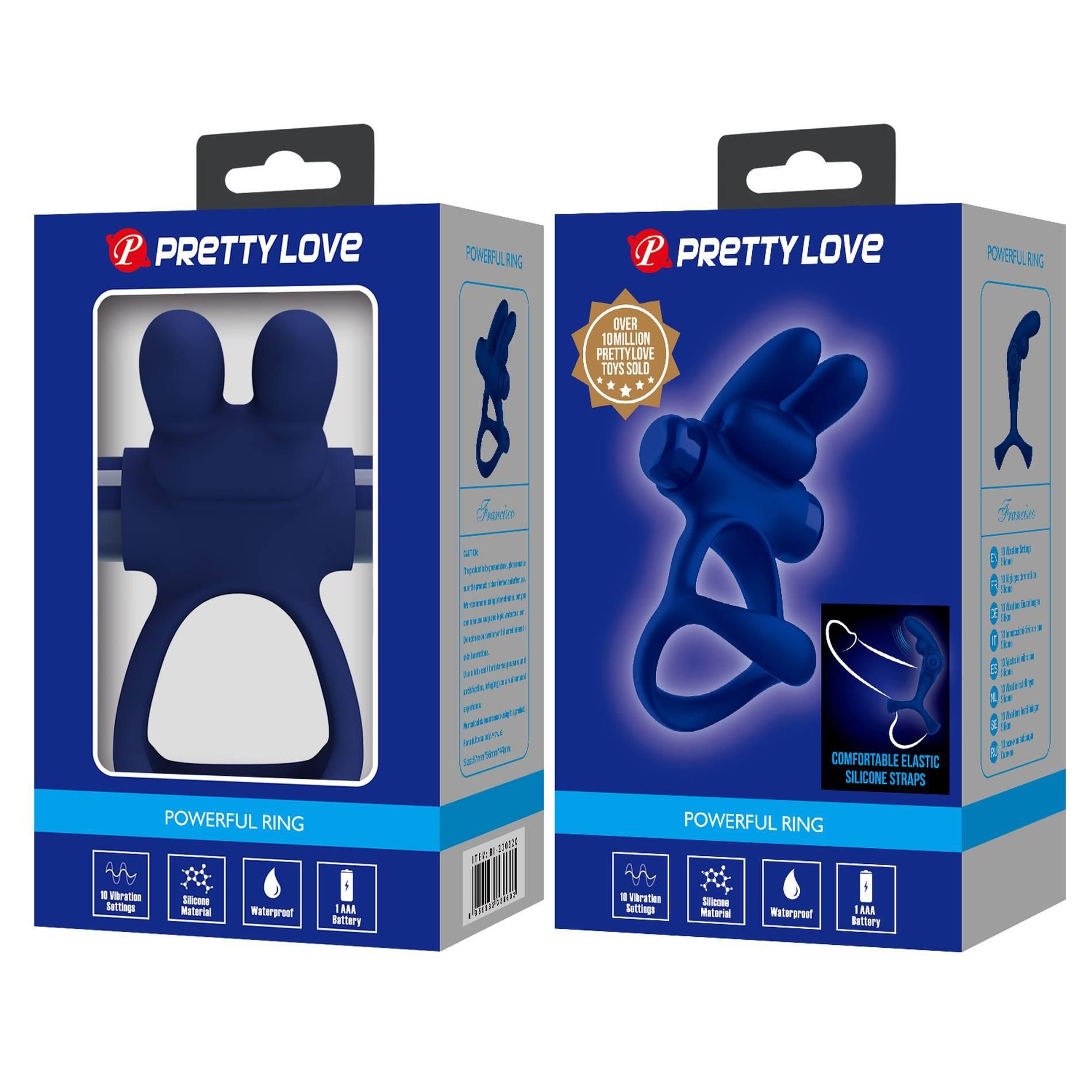 Виброкольцо Pretty Love Powerful ring, 8,7 см (синий)