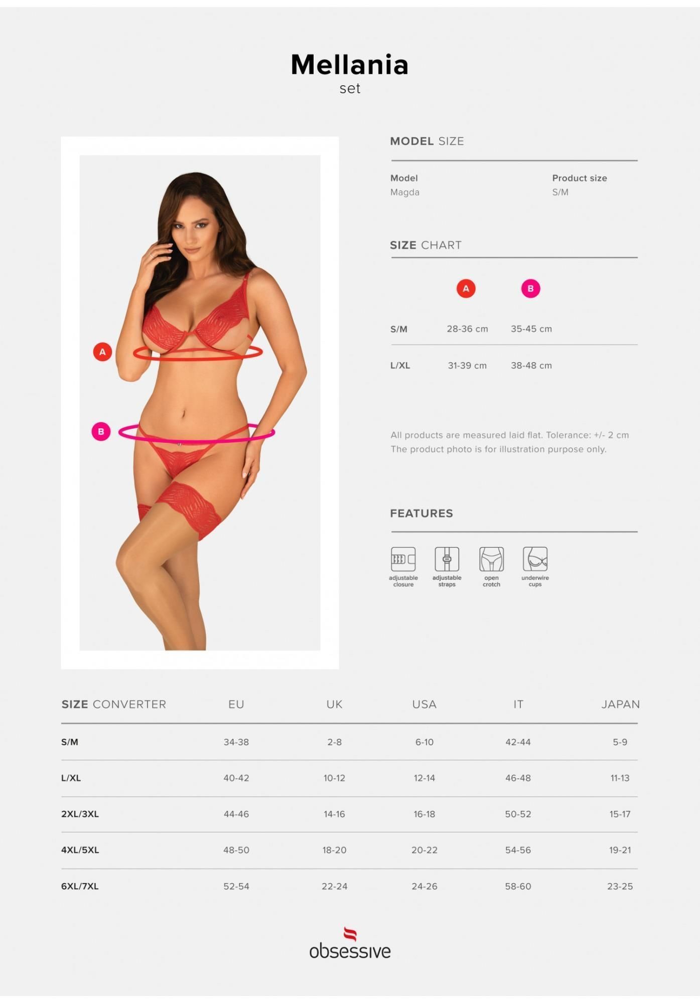 Комплект белья Obsessive Mellania, S/M (красный)
