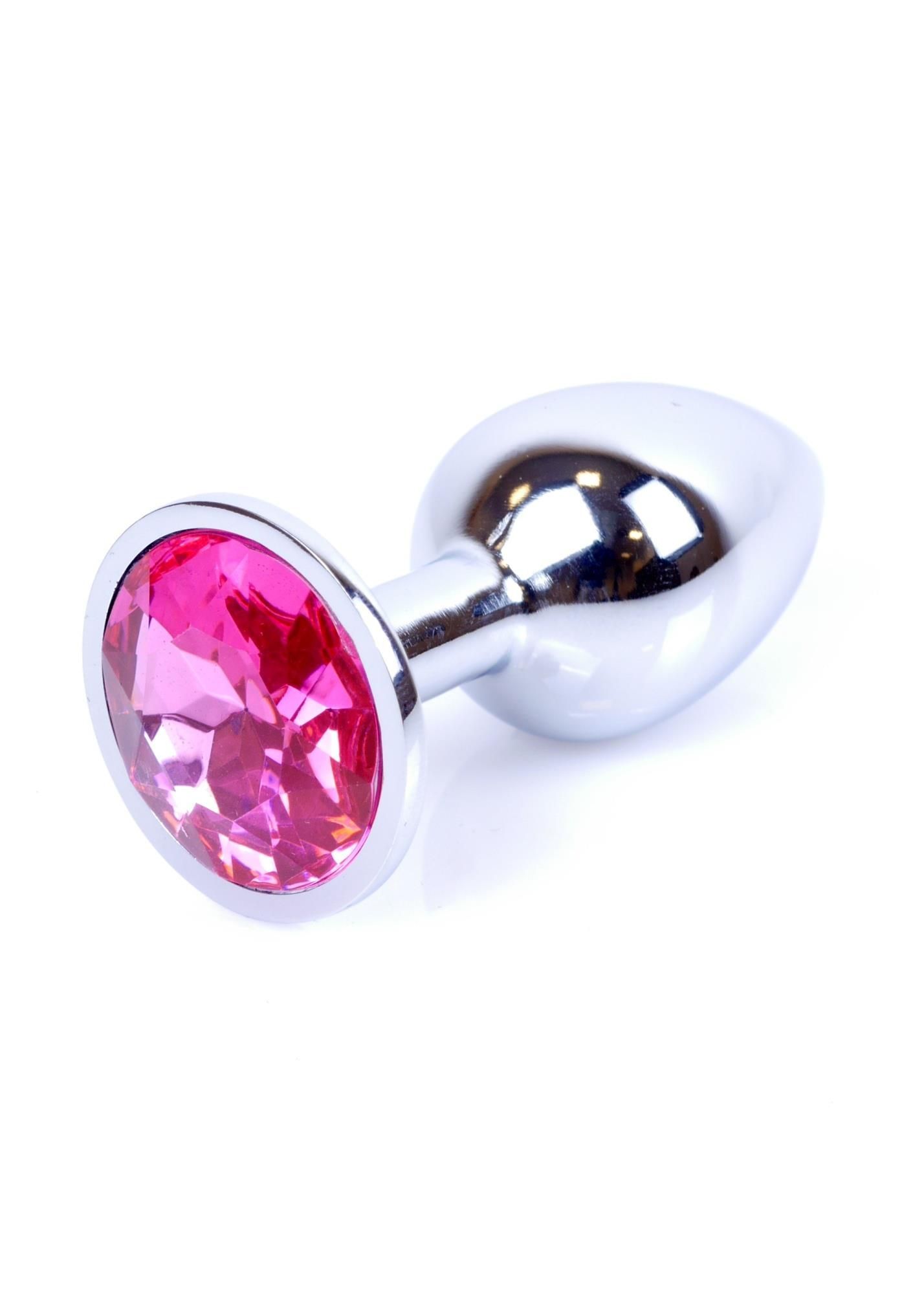 Металева анальна пробка з кристалом Boss Jewellery, 7х2.7 см (фуксія)