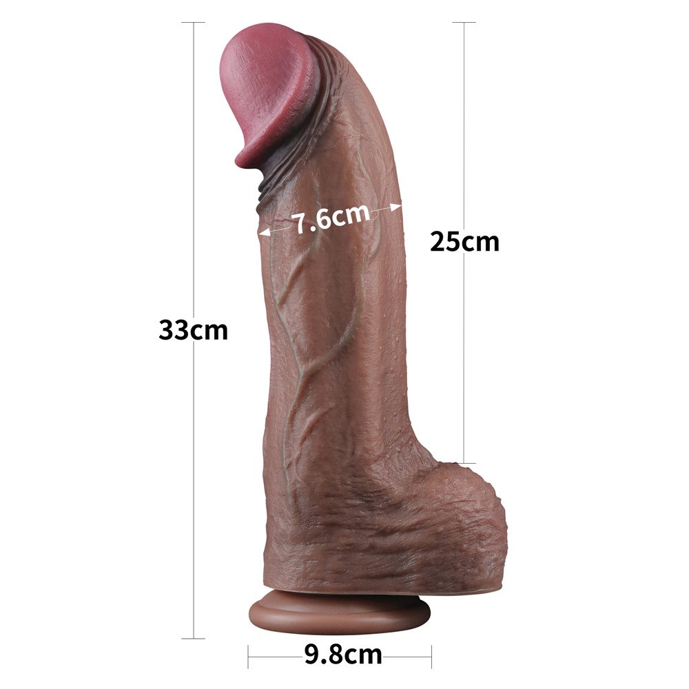 Фаломіметатор Love Toy 13" двошаровий силіконовий, 33 см (коричневий)