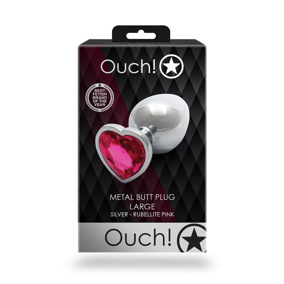 Korek analny Ouch! Heart Gem Butt Plug Large, 9.3 cm (srebrny)