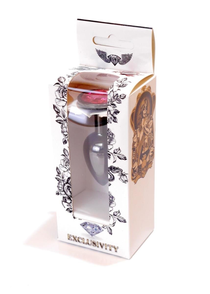 Metalowy korek analny z kryształem Boss Jewellery Dark Silver, 7 cm (różowy)