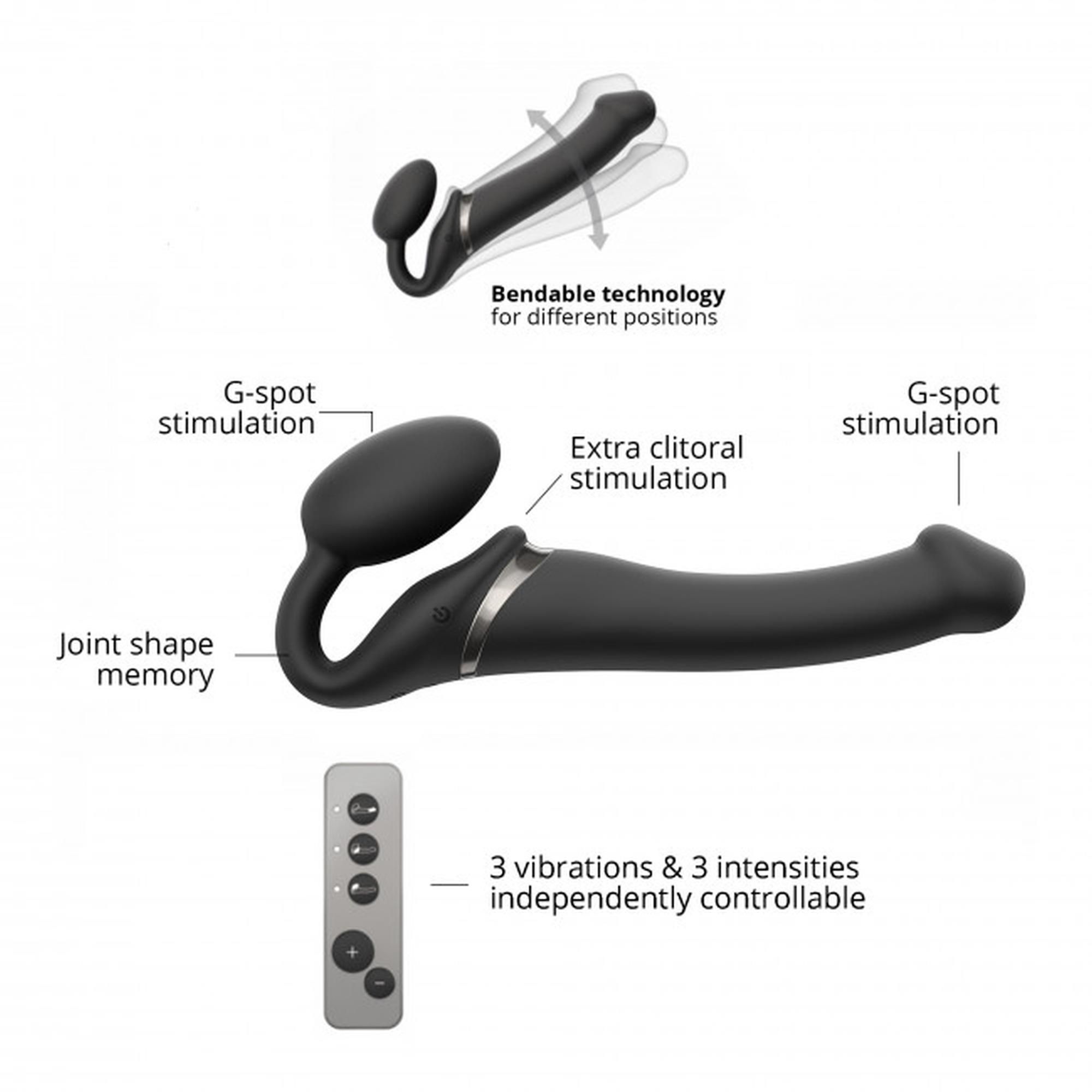 Двойной страпон с вибрацией Strap-On-Me, 18 см (черный)