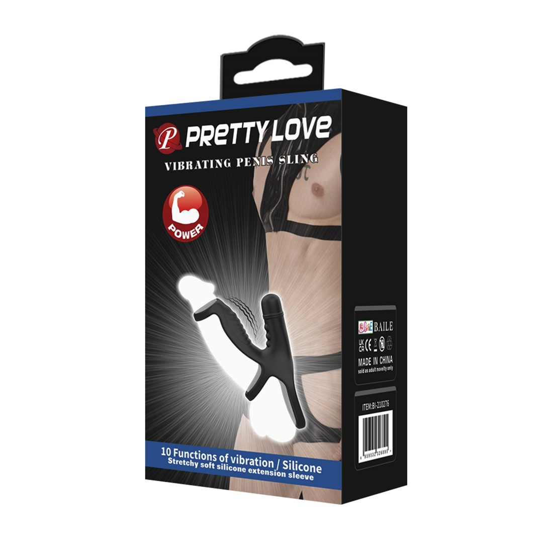Насадка на пенис с вибрацией Pretty Love Vibrating Penis Sling, 11,5 см (черный)