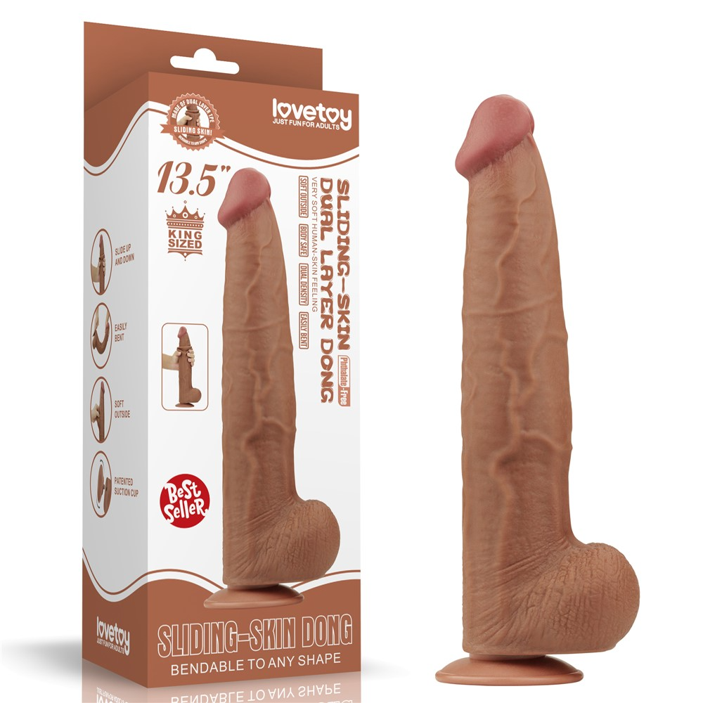 Фаллоимитатор LoveToy Sliding-Skin Dual Layer Dong King Sized, 34 см (коричневый)