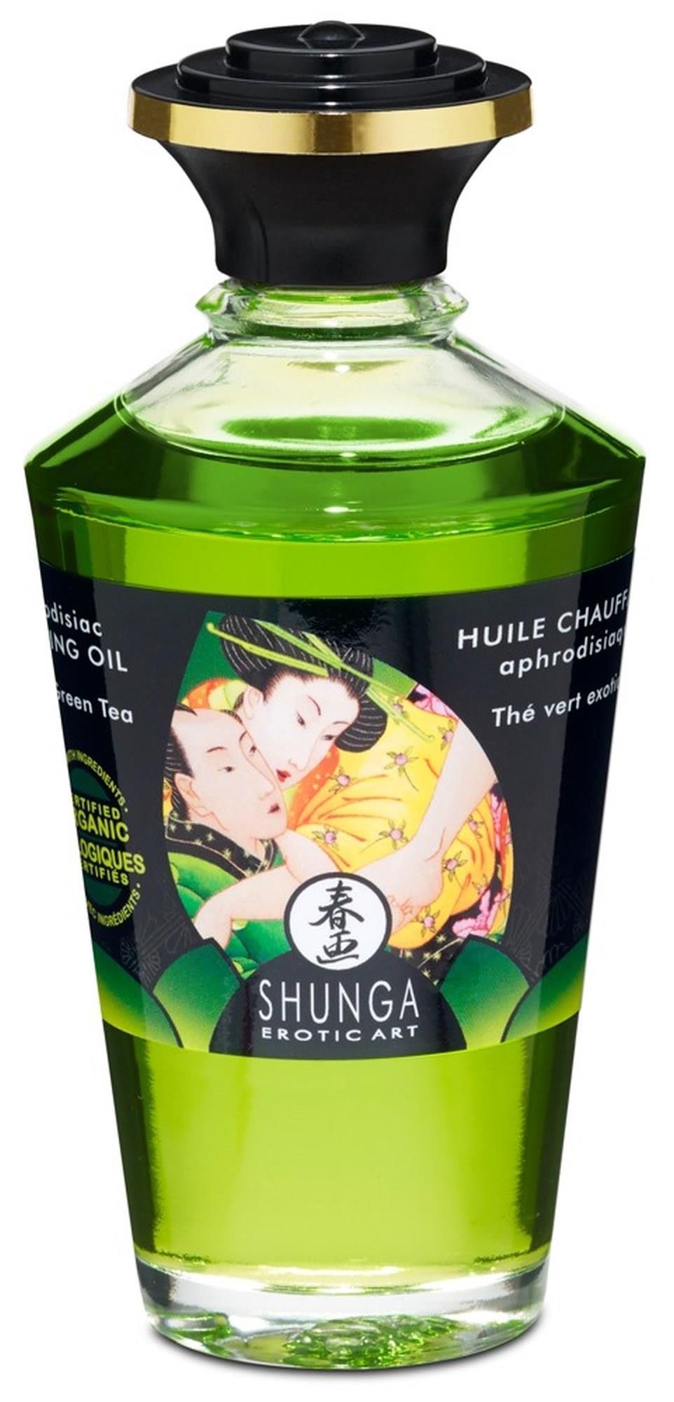 Согревающее массажное масло Shunga  Aphrodisiac Warming зеленый чай, 100 мл