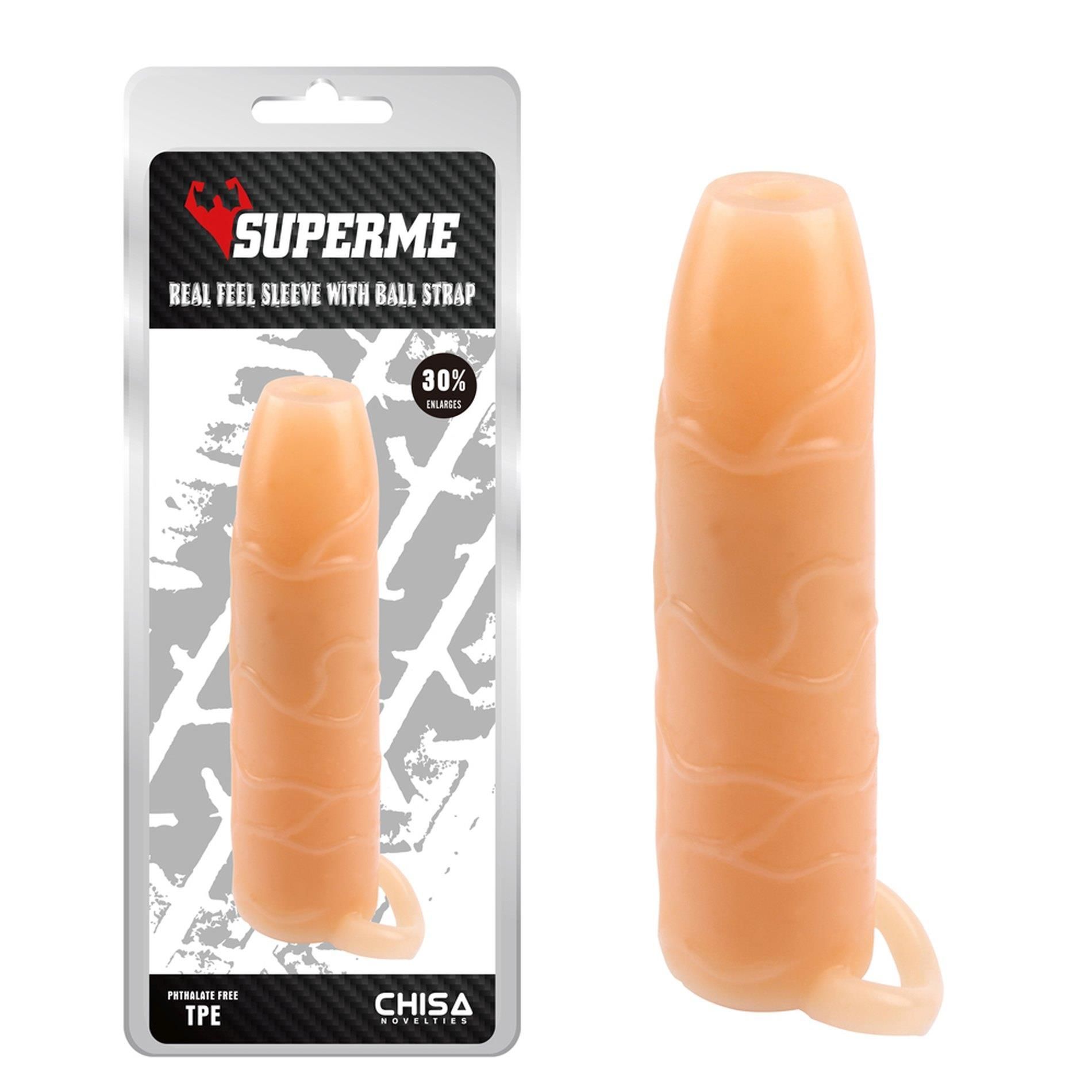 Насадка на пенис Superme Real Feel Sleeve With Ball Strap, 14 см (телесный)