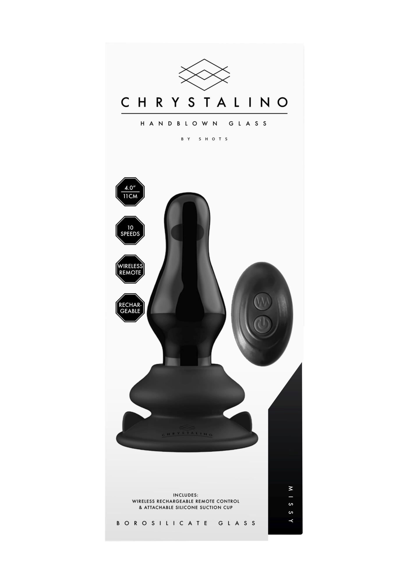 Скляний вібратор Chrystalino Missy, 11 см (чорний)
