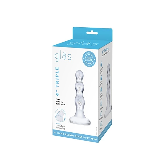 Стеклянные анальные бусы Glas Triple Play, 10 см (прозрачный)