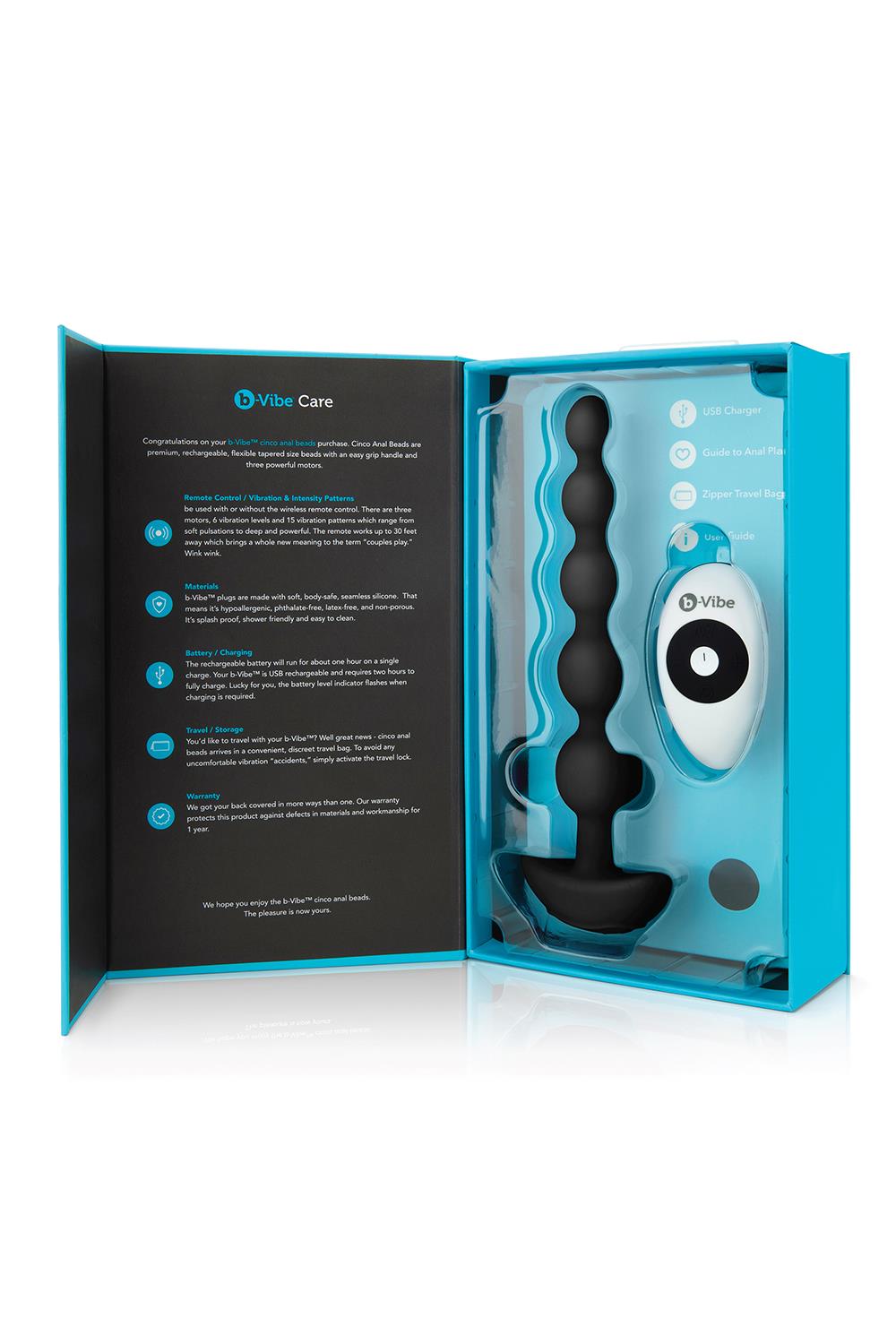 Korek analny B-Vibe Cinco, 19 cm (czarny)