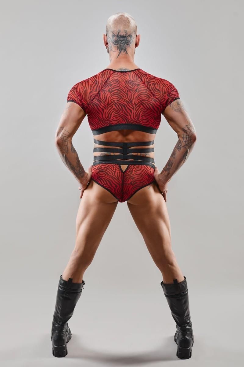 Top z krótkimi rękawami Regnes Fetish Planet, XXL (czarno-czerwony)