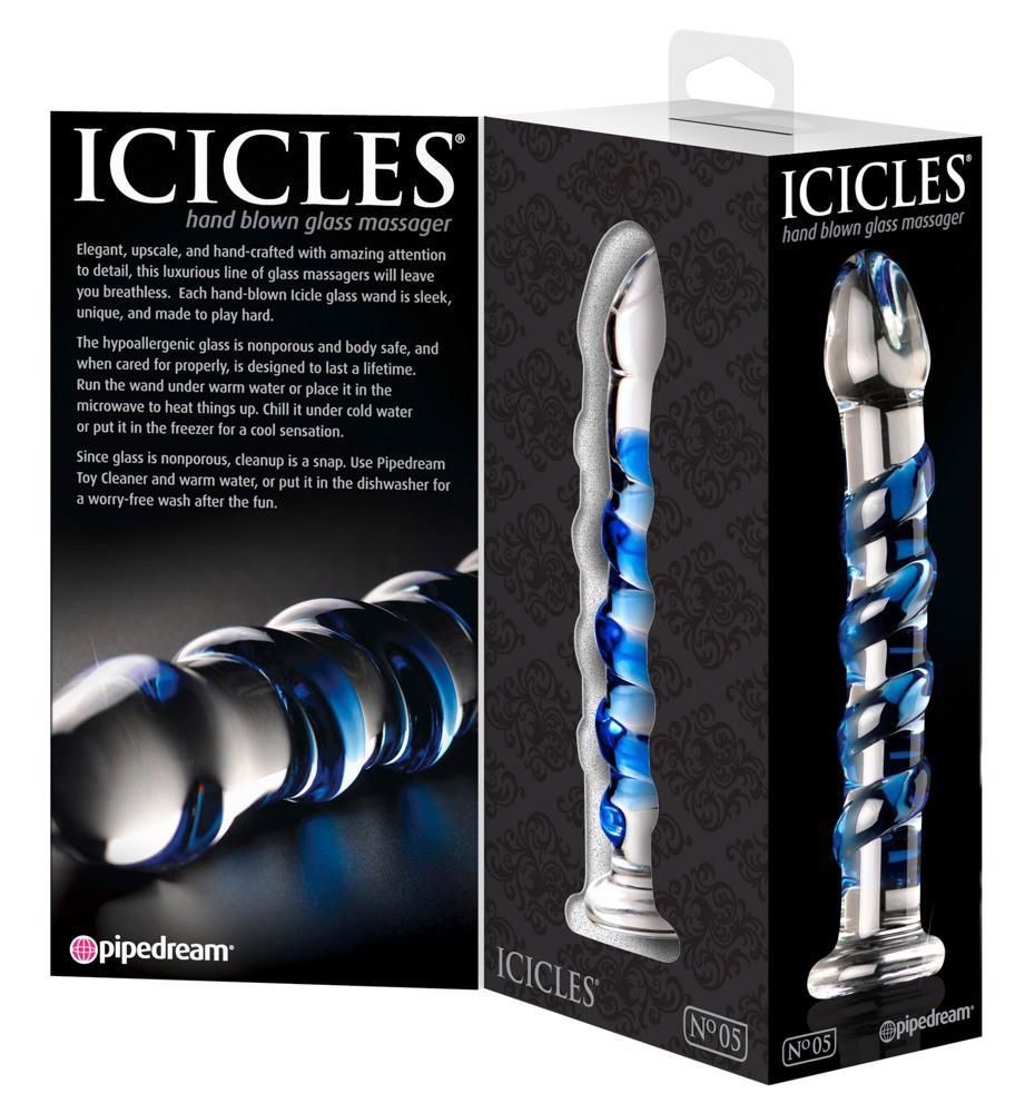 Скляний фалоімітатор Icicles №05, 17,8 см (синій)