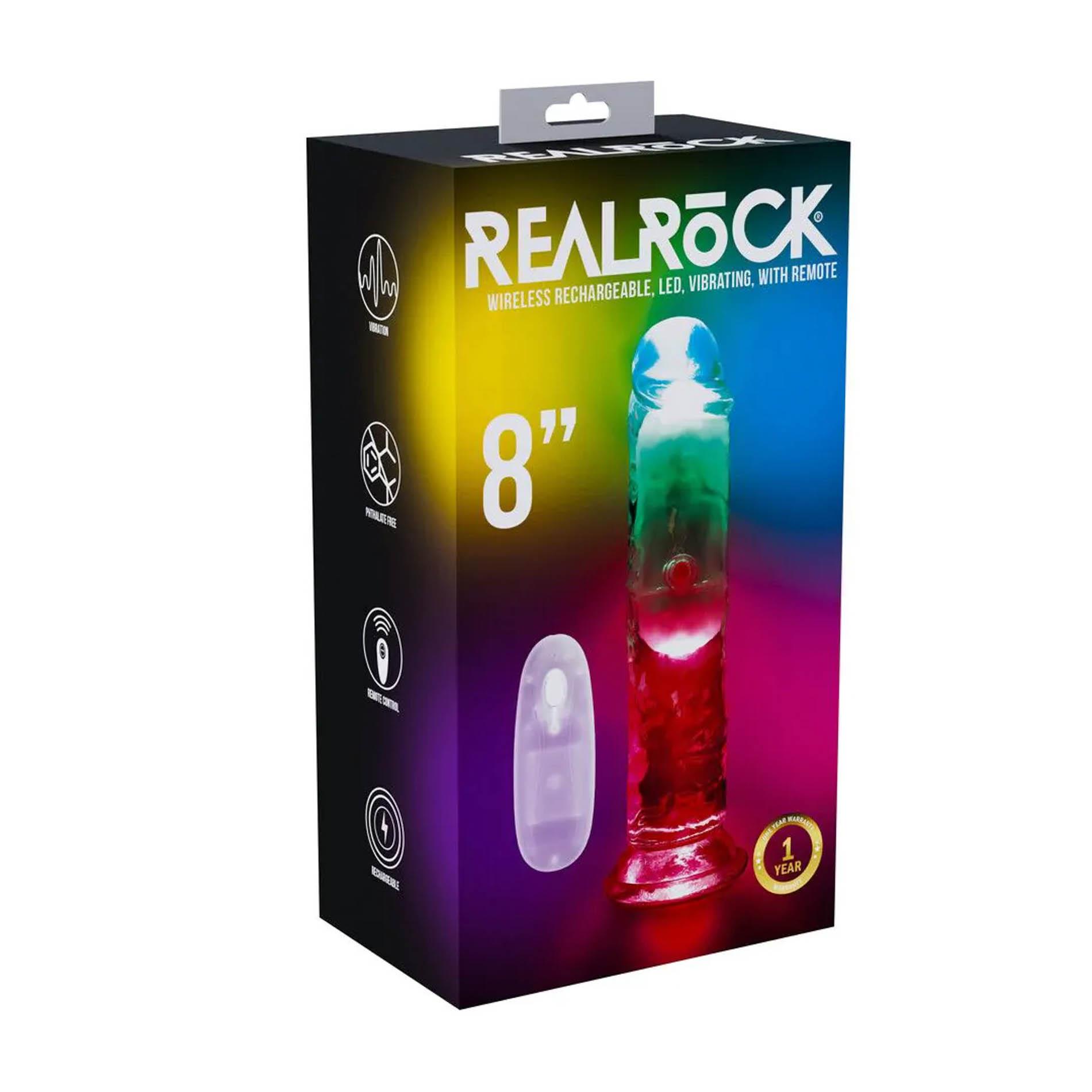 RealRock LED Vibrating Straight Cock - Dildo, Przezroczysty, 20 cm
