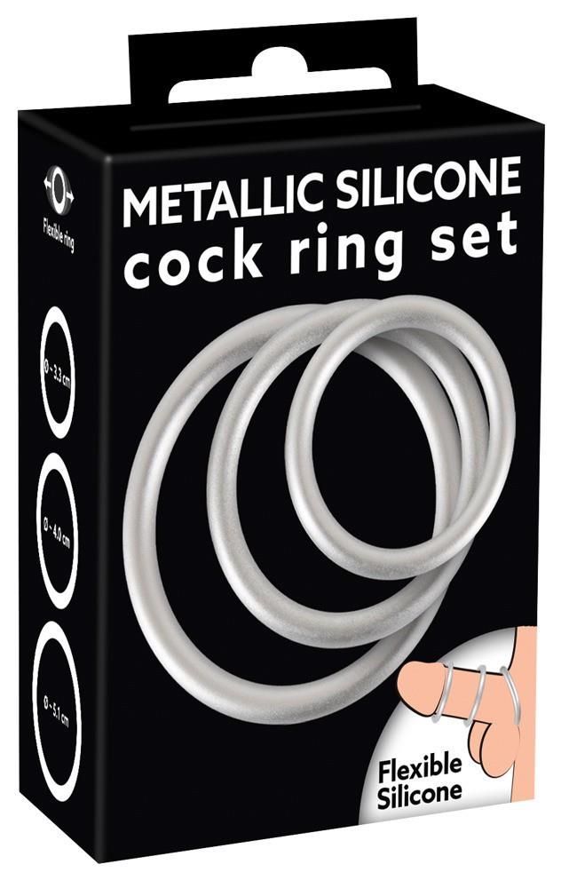 Набір ерекційних кілець Metallic Cock Ring Set, 3 шт (сріблястий)