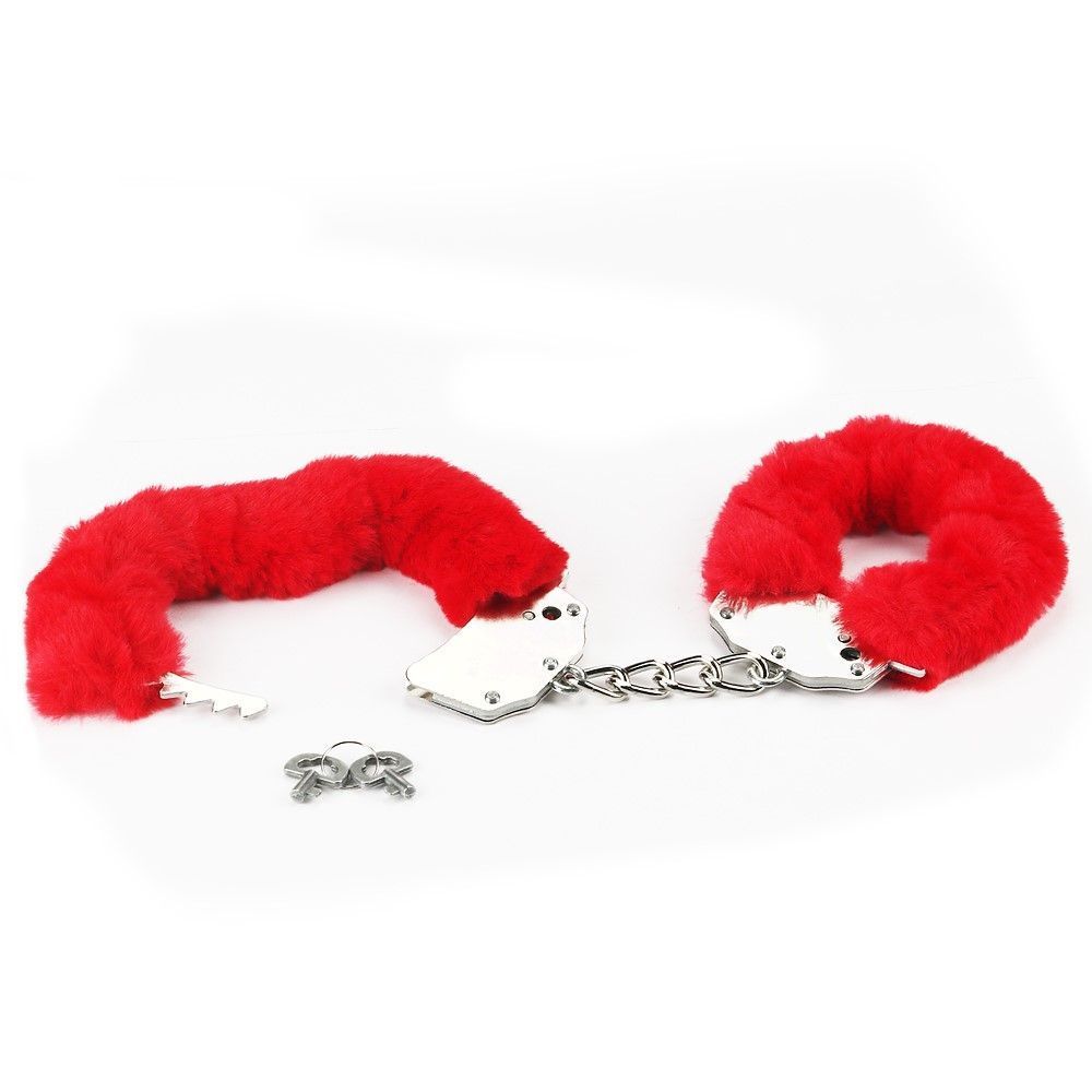 Lovetoy Fluffy Handcuffs - Kajdanki, Czerwony