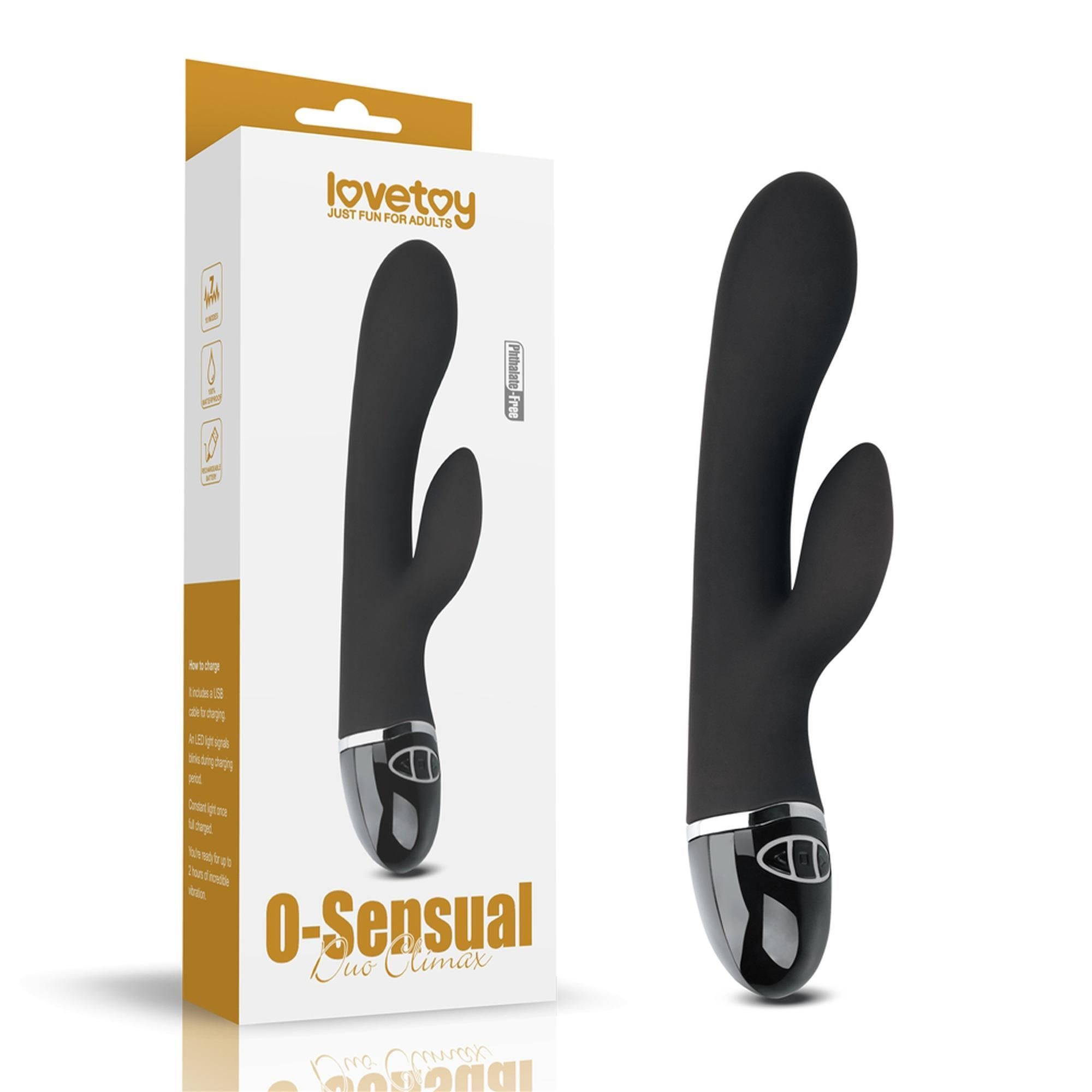 Wibrator królik LoveToy O-Sensual Clit Duo Climax, 21 cm (czarny)