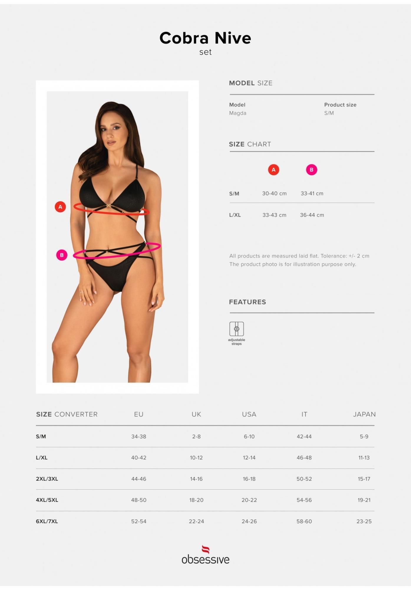 Комплект белья Obsessive Cobra Nive, L/XL (черный)