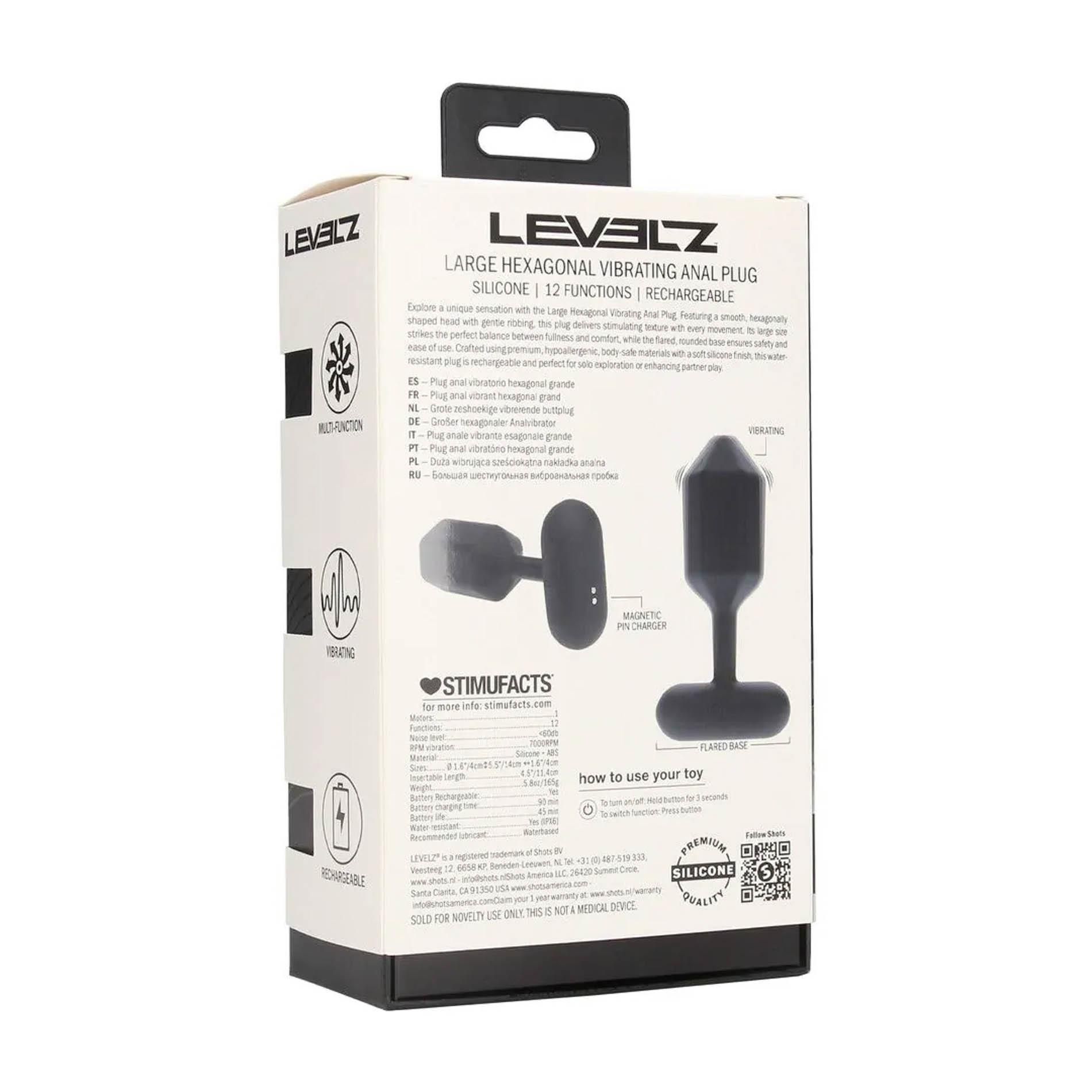 Анальная пробка Levelz Hexagonal Anal Plug L, 13.9 см (черный)