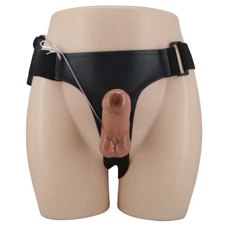 Двойной страпон с вибрацией Ultra Passionate Harness Dual Penis, 16 см (коричневый)