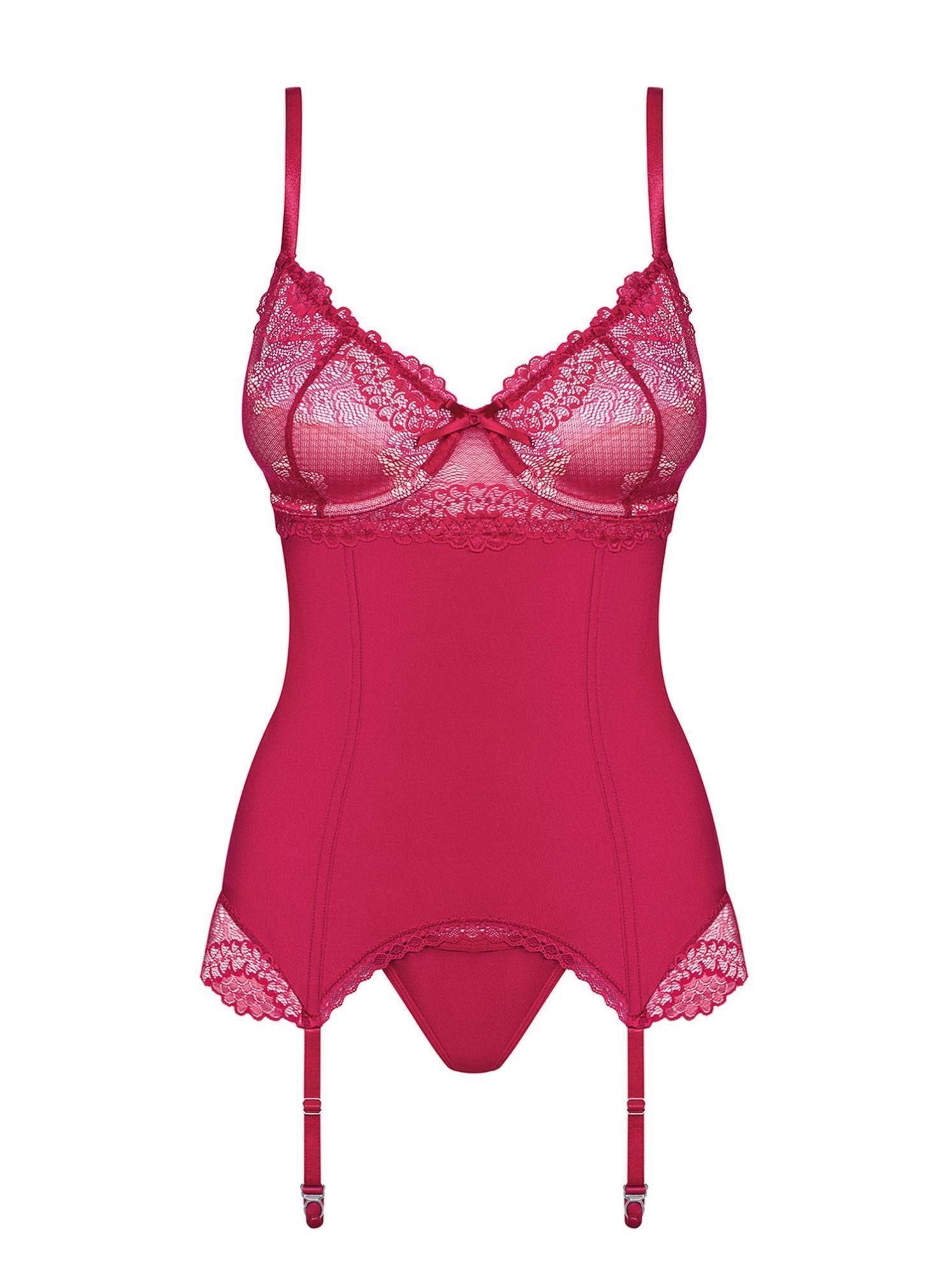 Корсет и стринги Obsessive Rosalyne, S/M (красный)