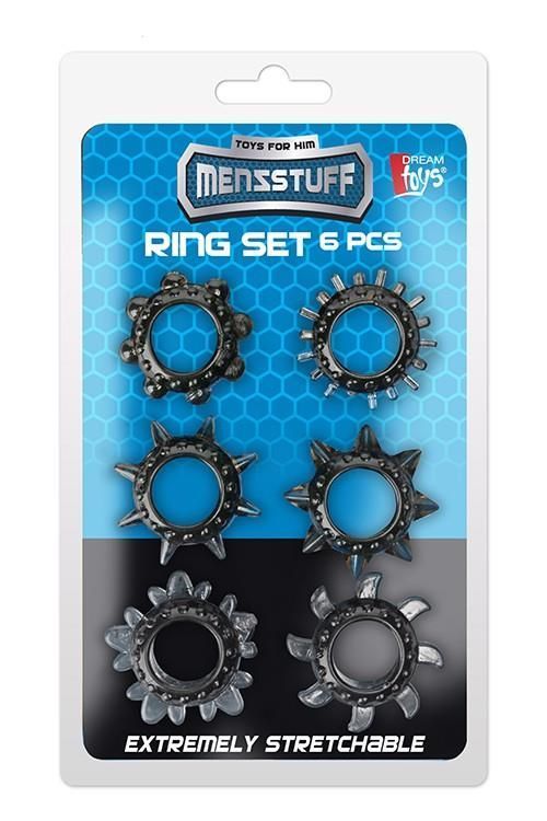 Dream Toys Ring set 6 pcs - Zestaw pierścieni erekcyjnych, Czarny, 3.5 cm, One size
