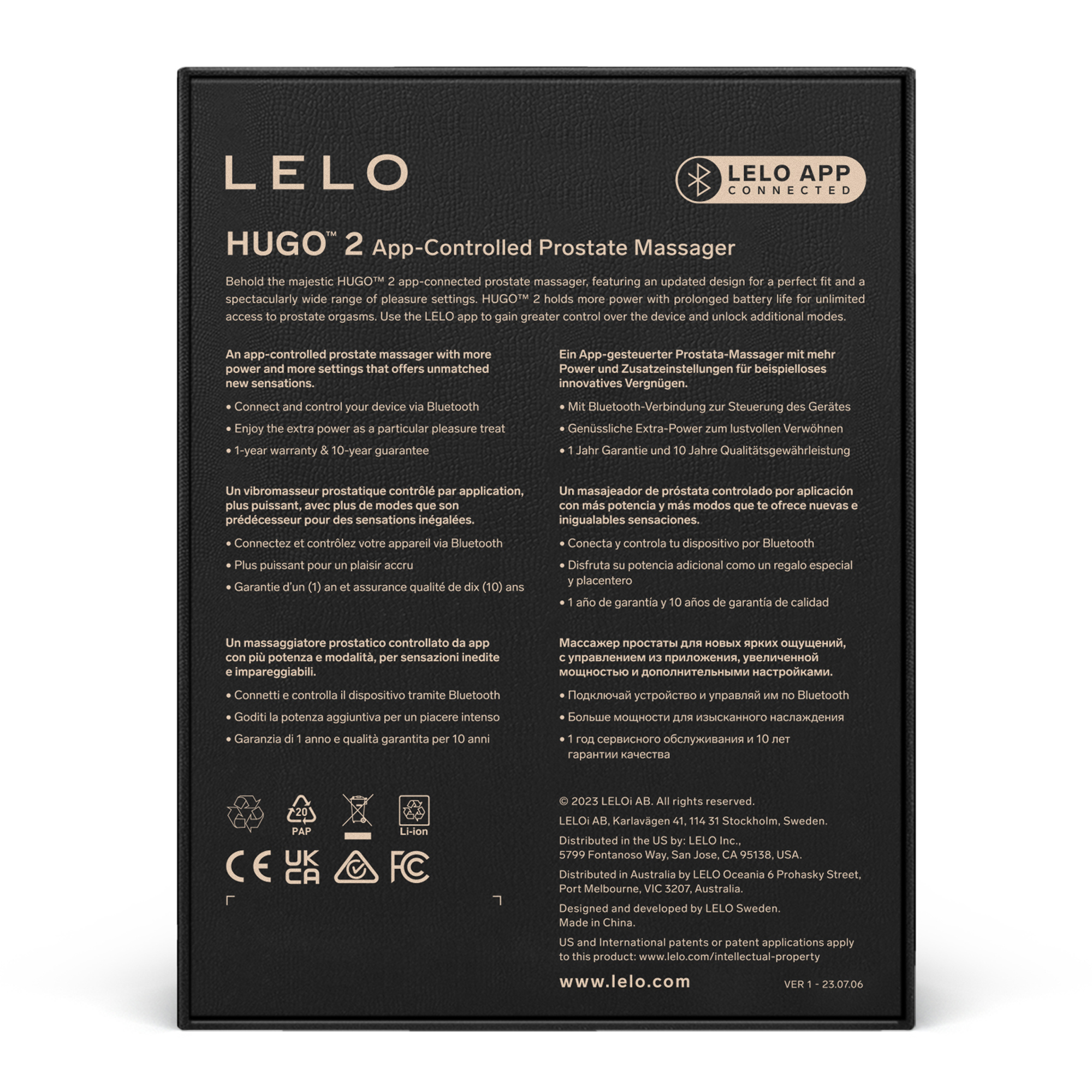 Стимулятор простаты LELO Hugo 2 App, 10,7 см (черный)