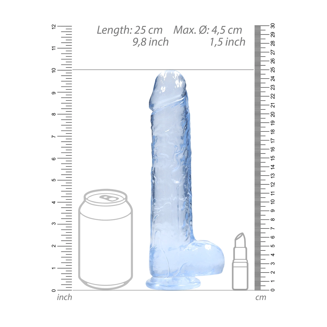 Dildo RealRock Crystal Clear 9", 25 cm (niebieski)
