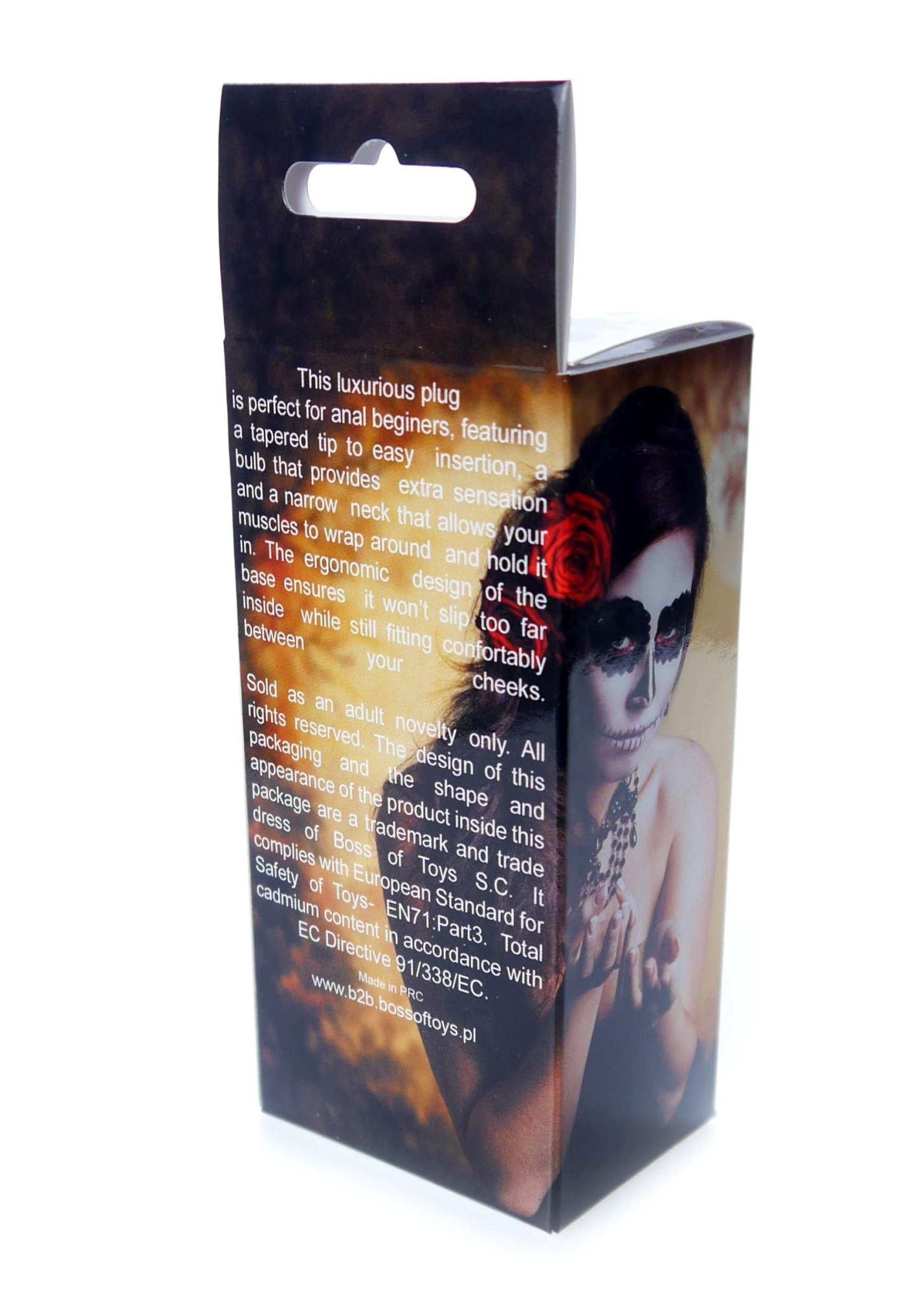 Metalowy korek analny Boss Jewellery Silver Plug Rose, 9 cm (fioletowy)