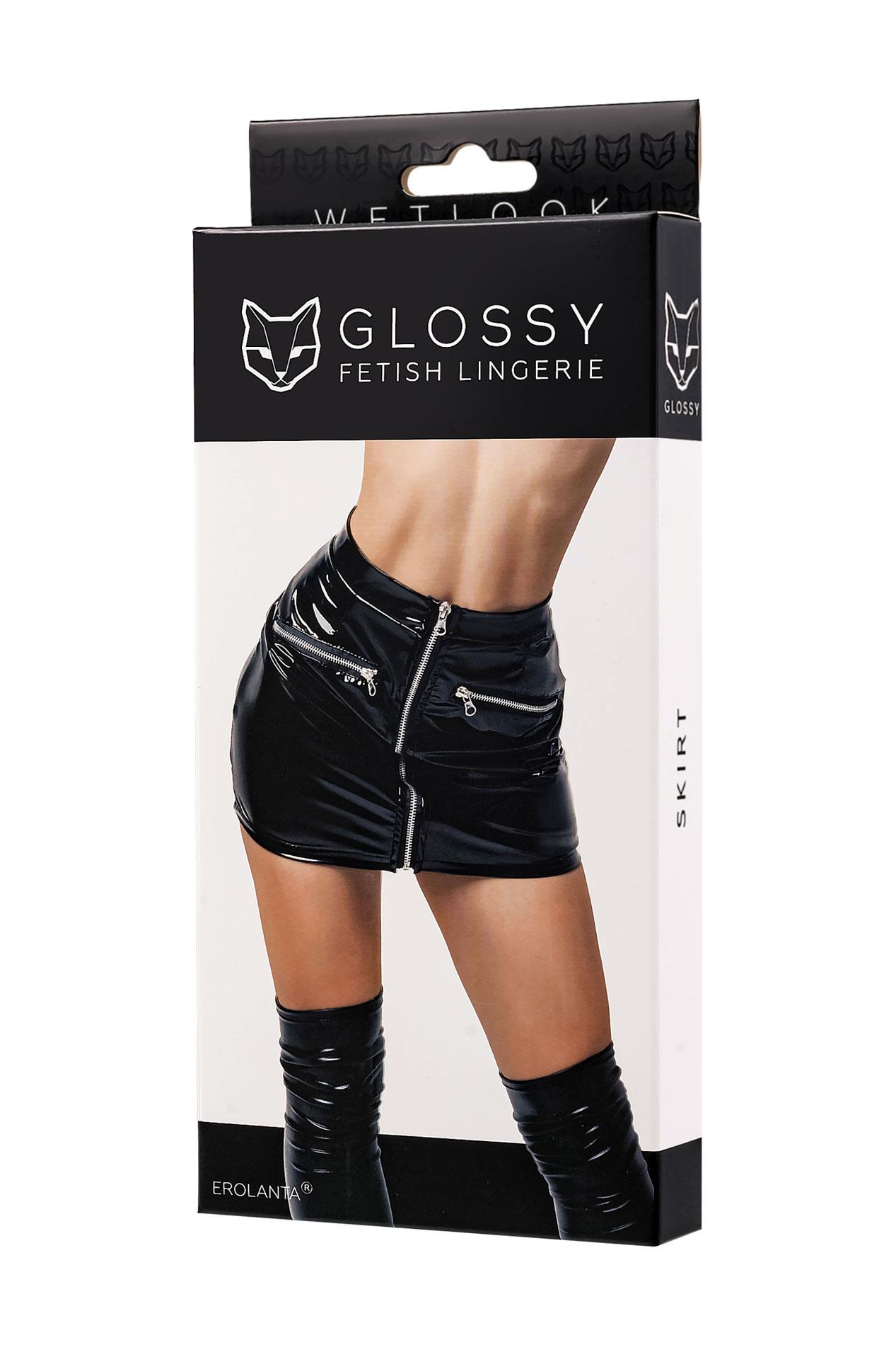 Spódnica Glossy Billie wetlook, XL (czarny)
