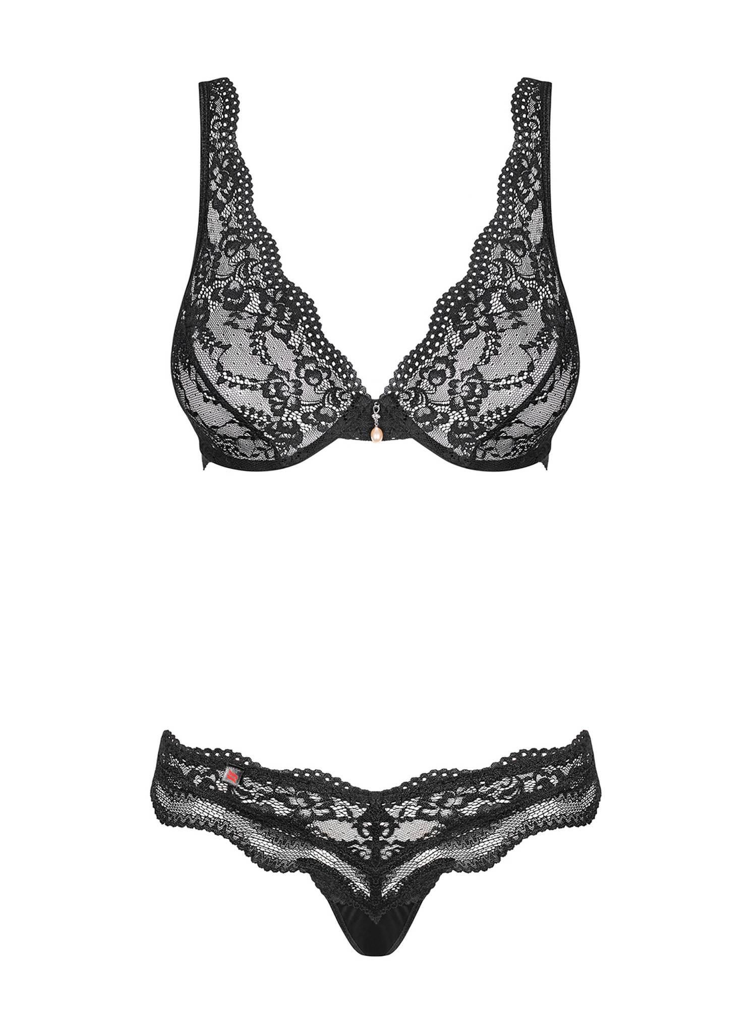 Кружевной комплект белья Obsessive Luvae, S/M (черный)