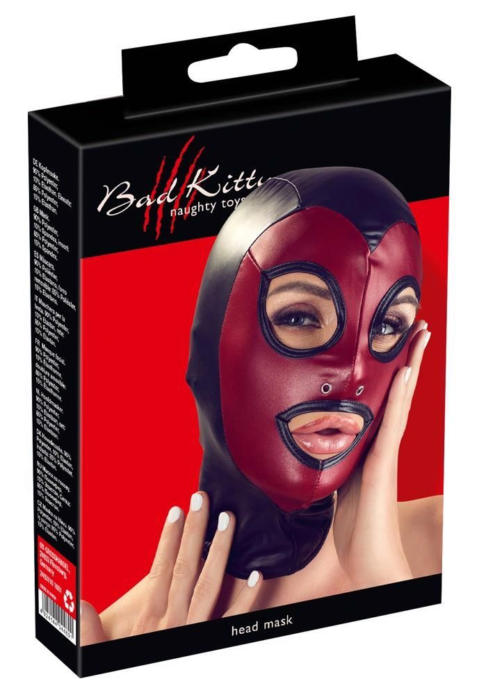 Маска с отверстиями для глаз и рта Bad Kitty, OS (черный-красный)