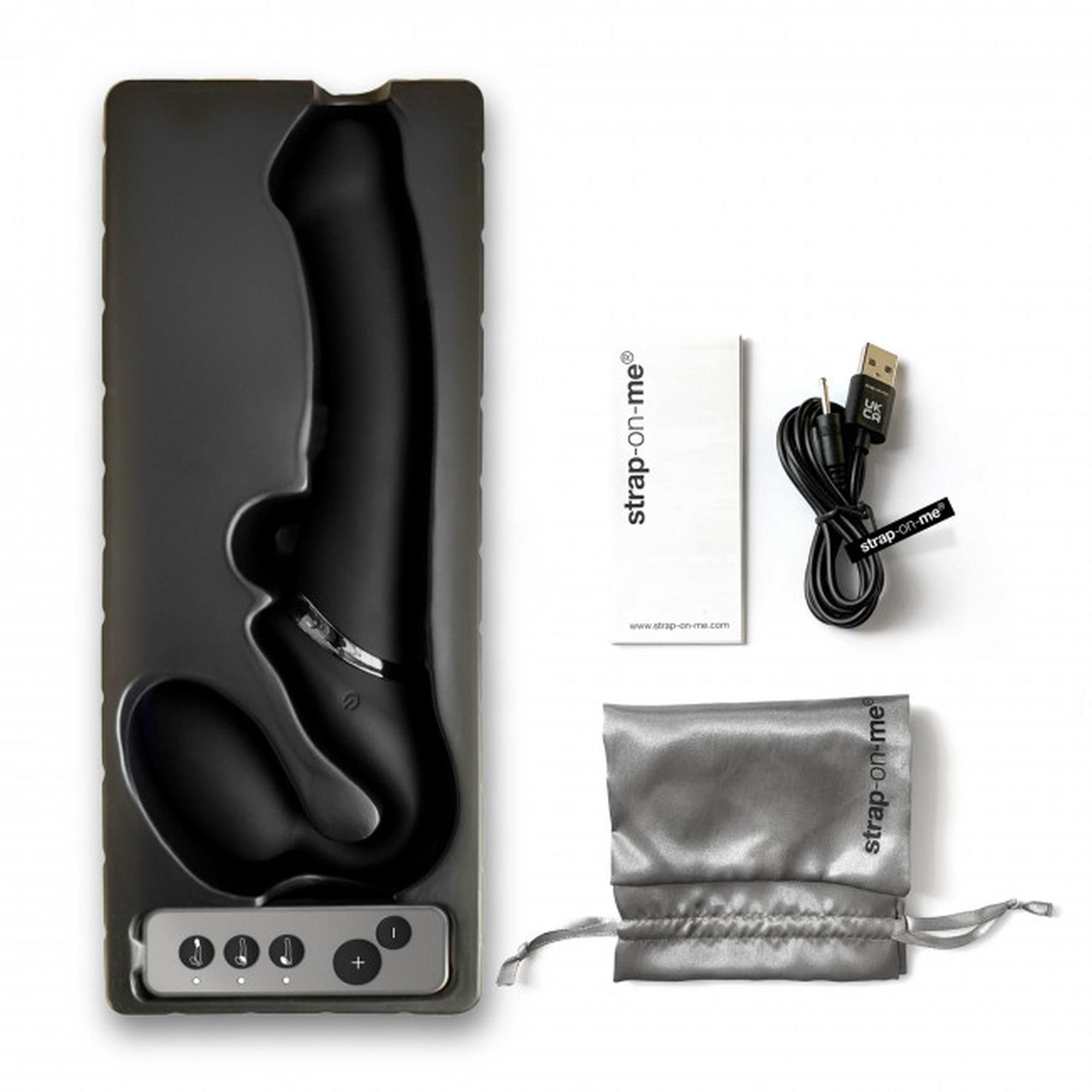Двойной страпон с вибрацией Strap-On-Me, 18 см (черный)