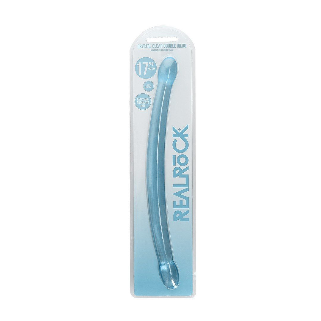 Двосторонній фаломітатор RealRock Crystal Clear, 42 см (блакитний)