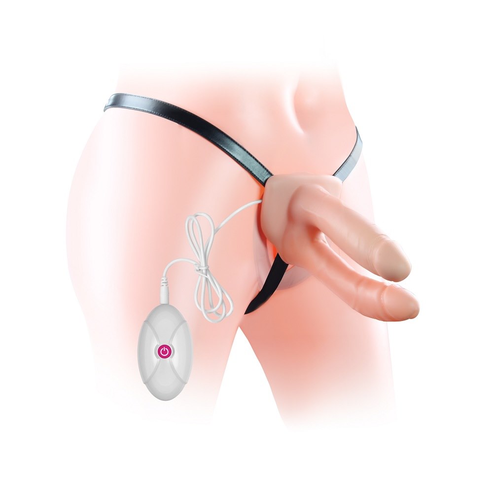 Страпон Unisex Hollow Strap On Vibrating, 13.5 см (тілесний)