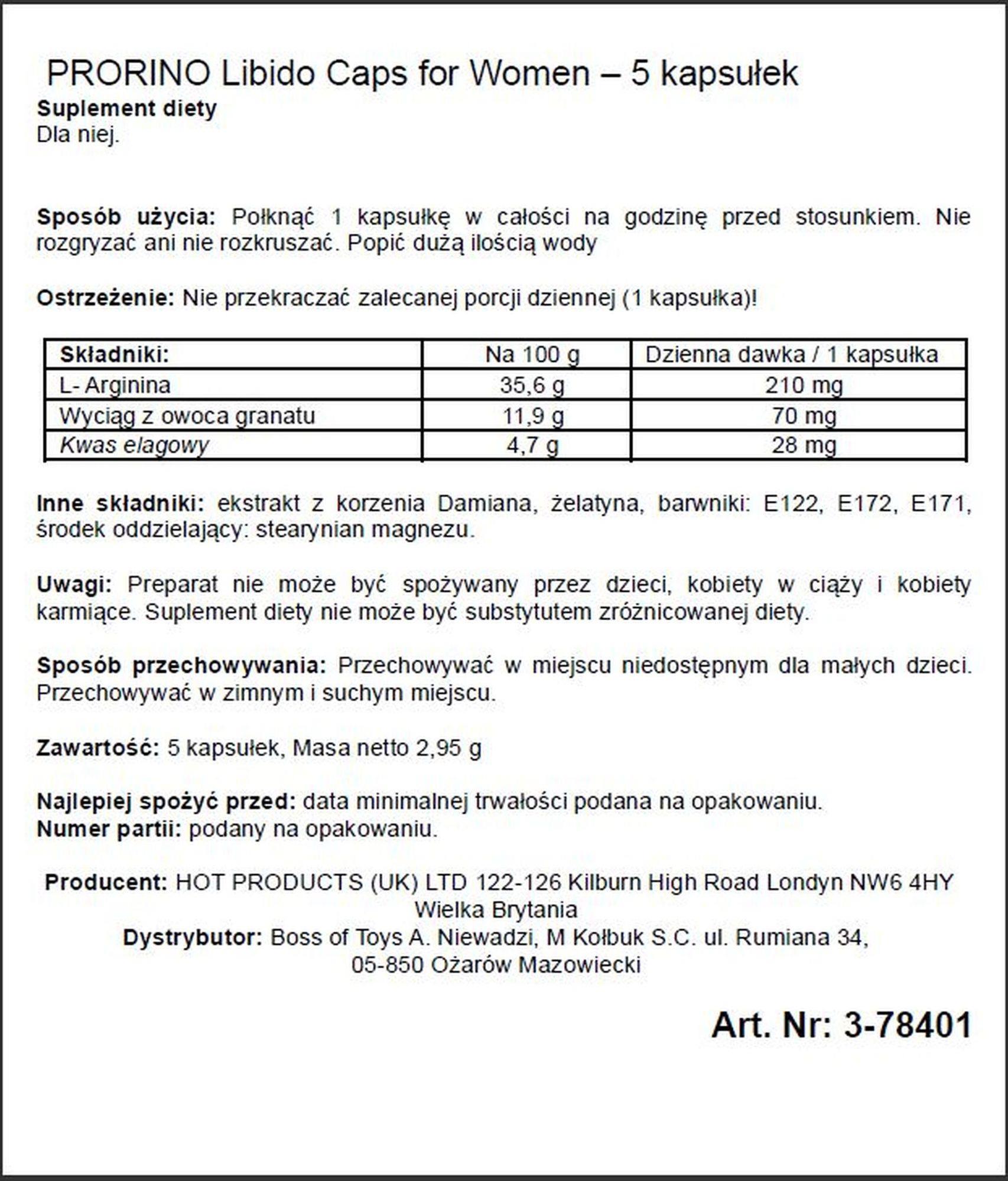 Капсули для жінок Hot Prorino, 5 шт