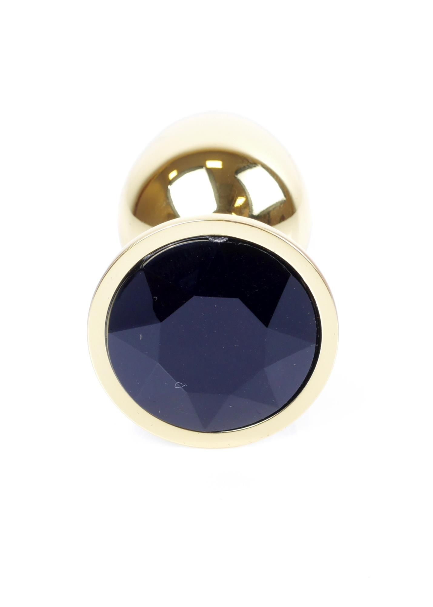 Металева анальна пробка з кристалом Boss Jewellery Gold Plug, 7 см (чорний)