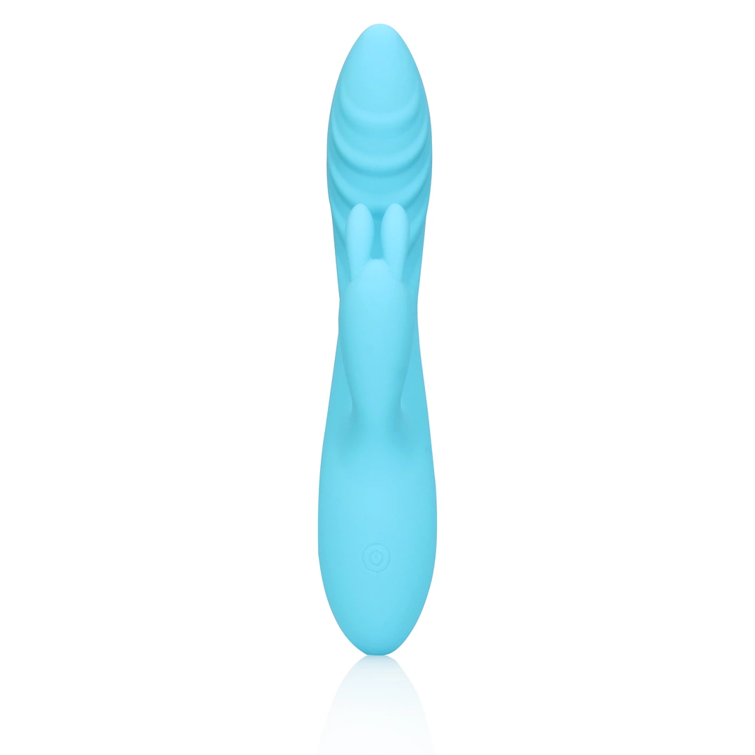 Вібратор-кролик Loveline Ribbed Ultra Soft Silicone, 21 см (блакитний)