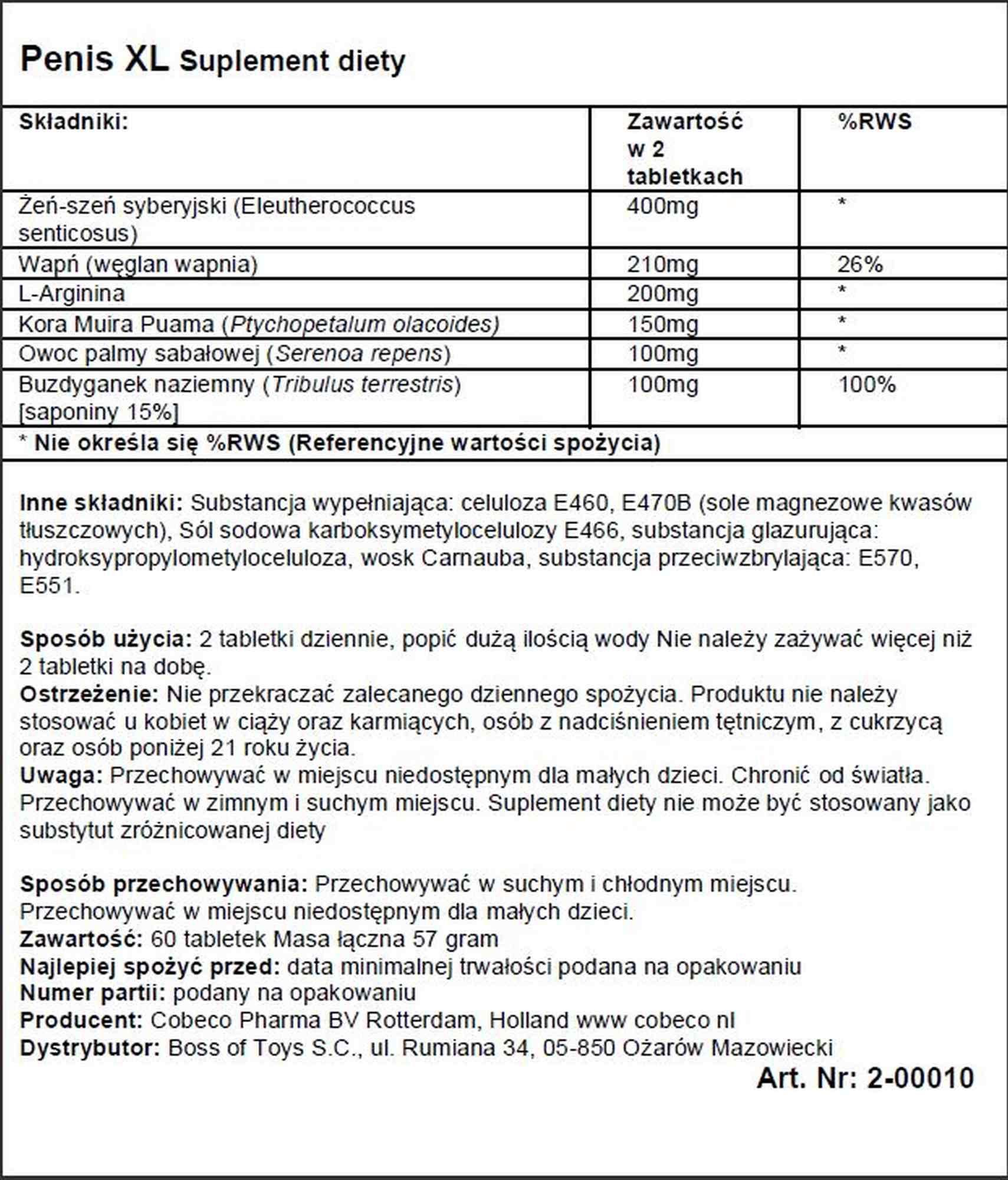 Таблетки для збільшення пеніса Cobeco Penis XL, 60 шт