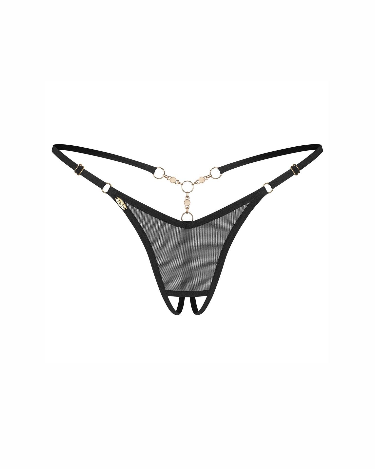 Стринги Obsessive Oxaria otwarte, S/M (черный)