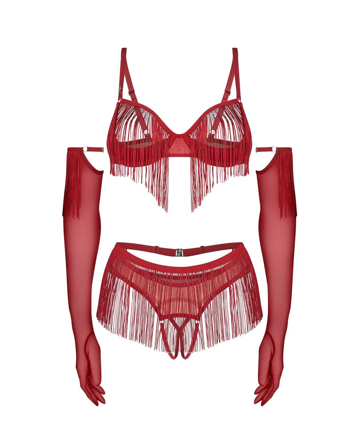 Комплект белья Obsessive Rossay otwarty, S/M (красный)