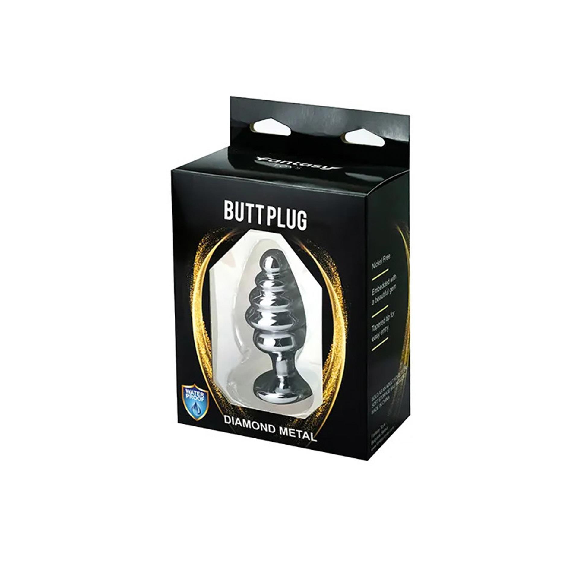Korek analny Fantasy Silver Ribbed Butt Plug M, 8 cm (biały)
