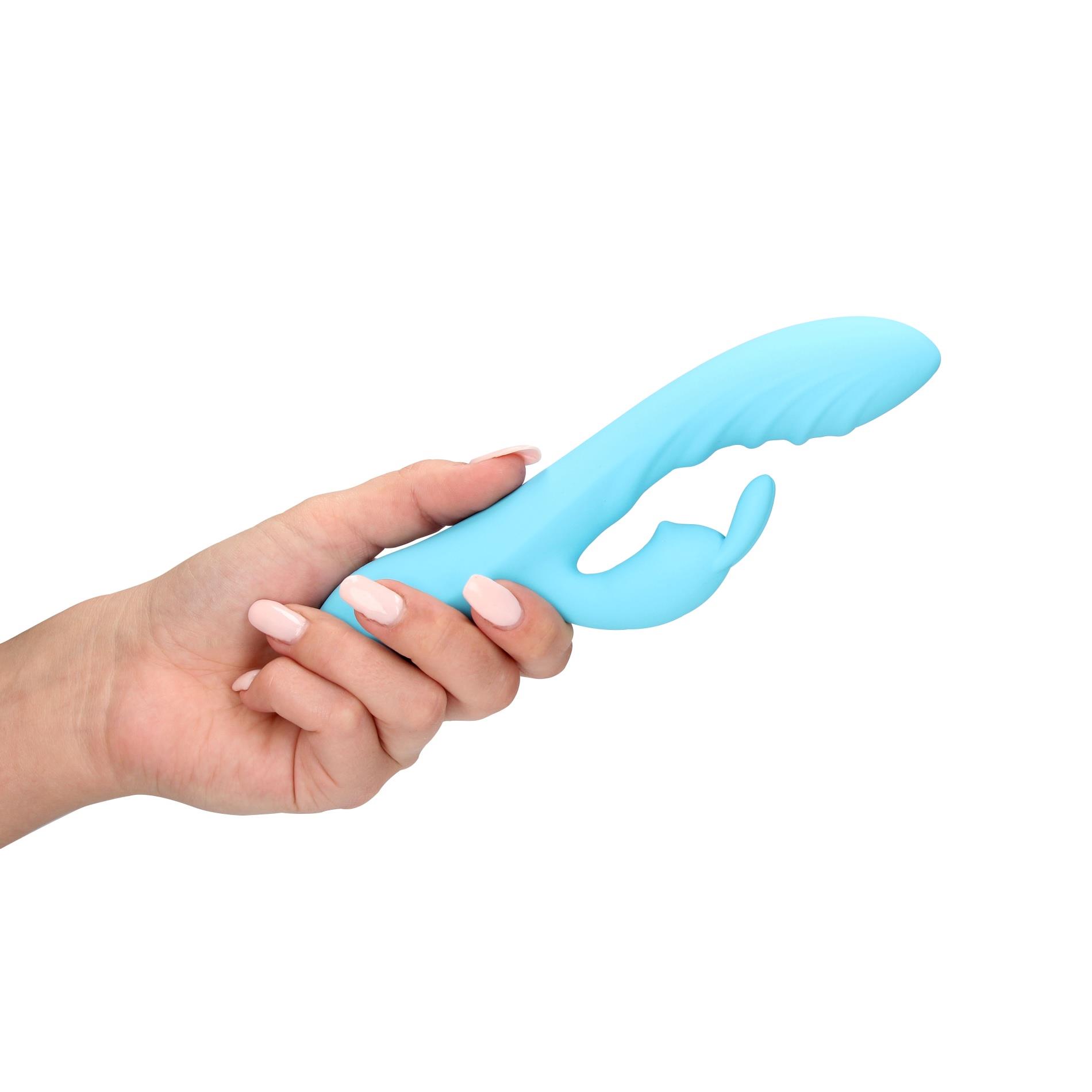 Вібратор-кролик Loveline Ribbed Ultra Soft Silicone, 21 см (блакитний)