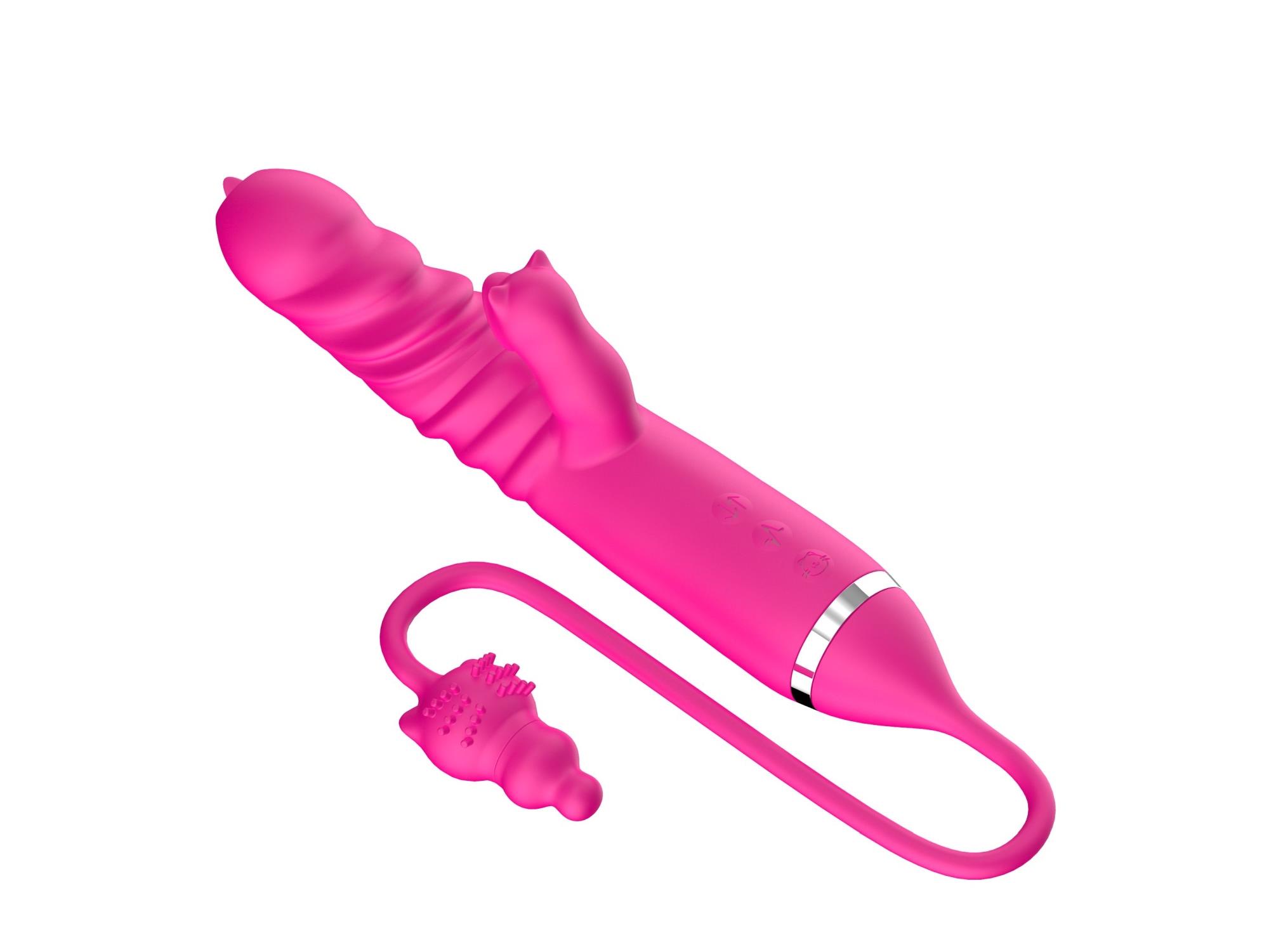 Boys of Toys Tongue licking Triple Stimulation Thrusting Vibrator - Wibrator, Różowy, 17.5 cm