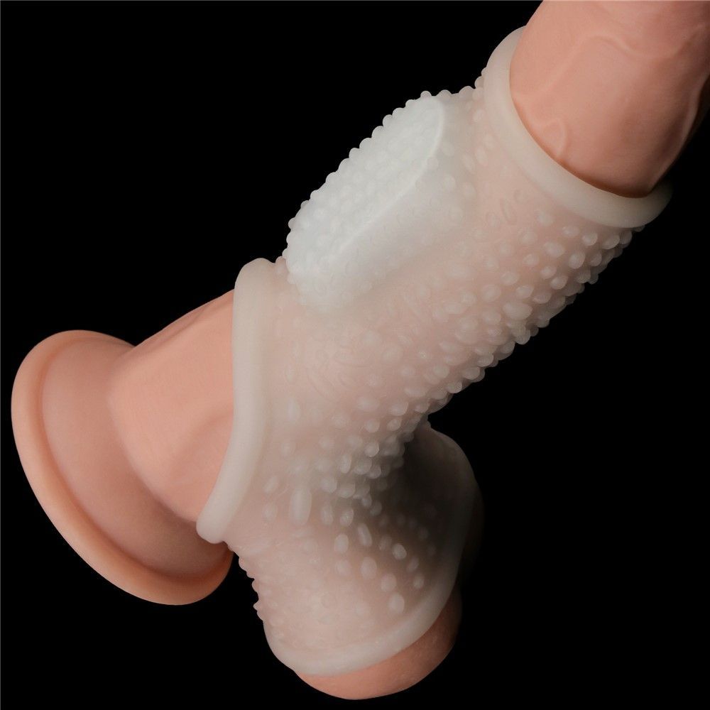Насадка на пенис LoveToy Vibrating Drip Knights Ring with Scrotum Sleeve, 13 см (белый)