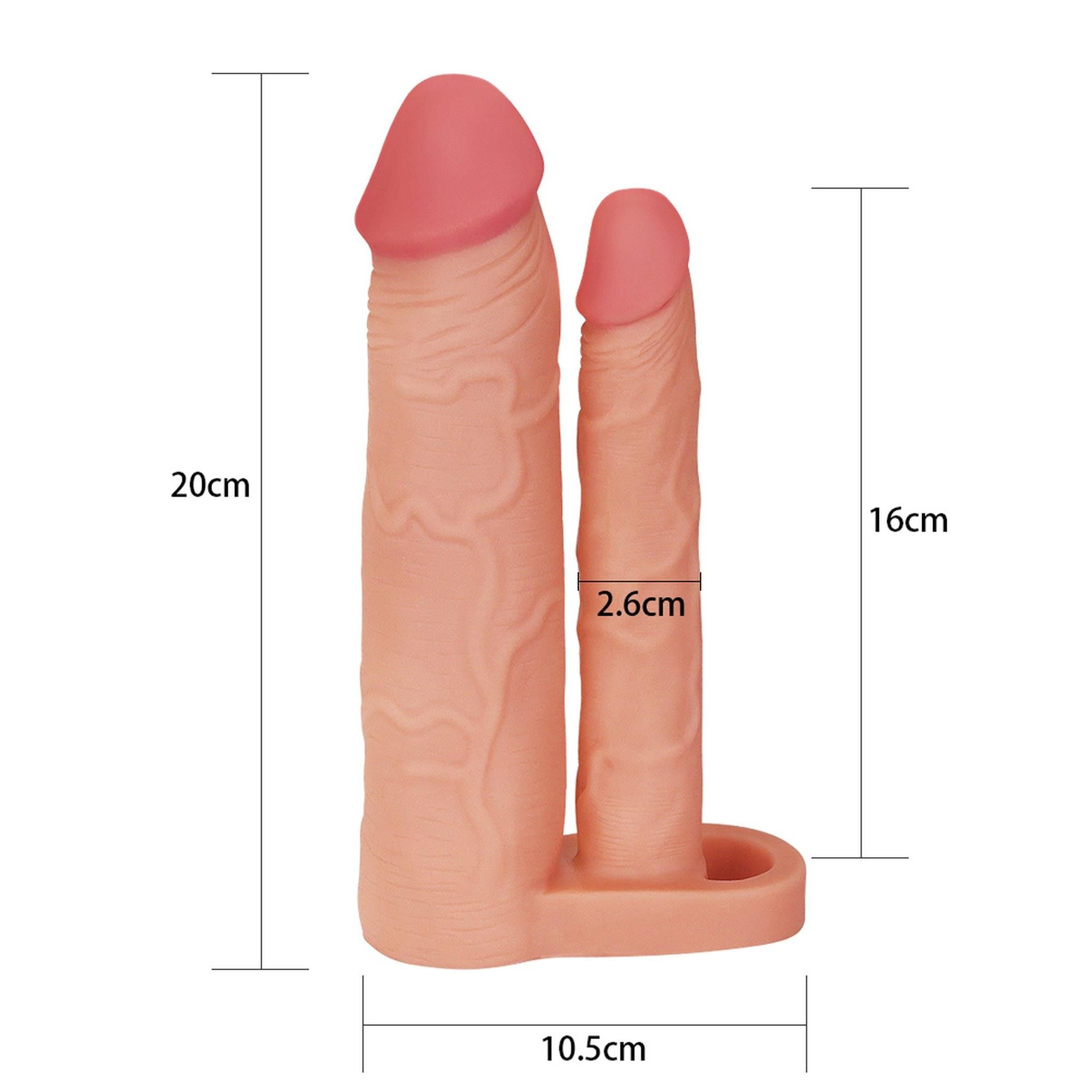 Насадка на пеніс Pleasure X-Tender Double Flesh Add 2, 20 см (тілесний)