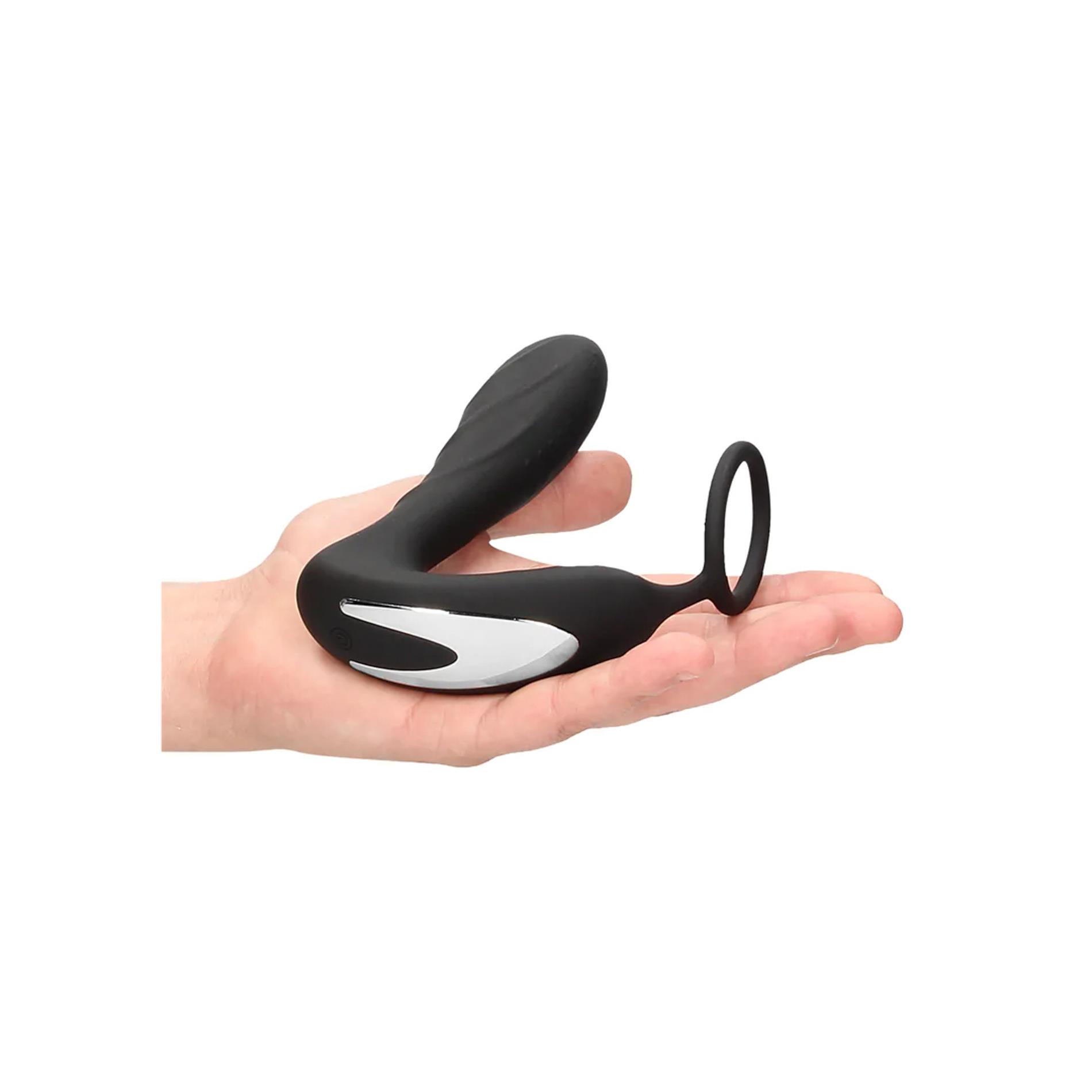Анальна пробка Ouch! E-stim Vibrating Butt Plug Cockring, 14.5 см (чорний)