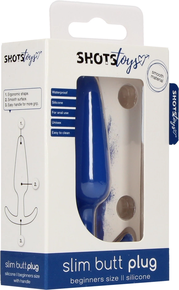Korek analny ShotsToys Slim Butt Plug, 8.3 cm (niebieski)