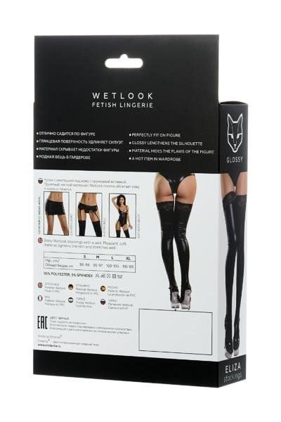 Панчохи Glossy Eliza wetlook, L (чорний)