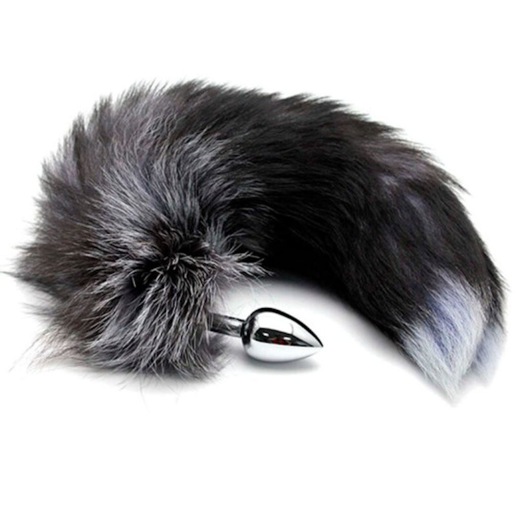 Korek analny Alive Anal Pleasure Black And White Fox Tail L, 9 cm (srebro)