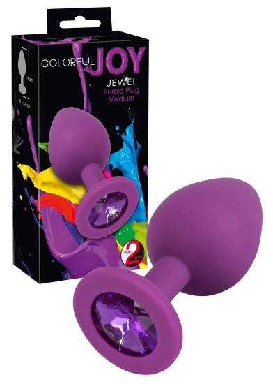 Анальна пробка з кристалом Colorful Joy Jewel Medium, 8 см (фіолетовий)